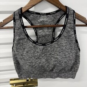 Bebe Sport Sports Bra Womens Large Gray Racerback Athletic Workout Crop Top